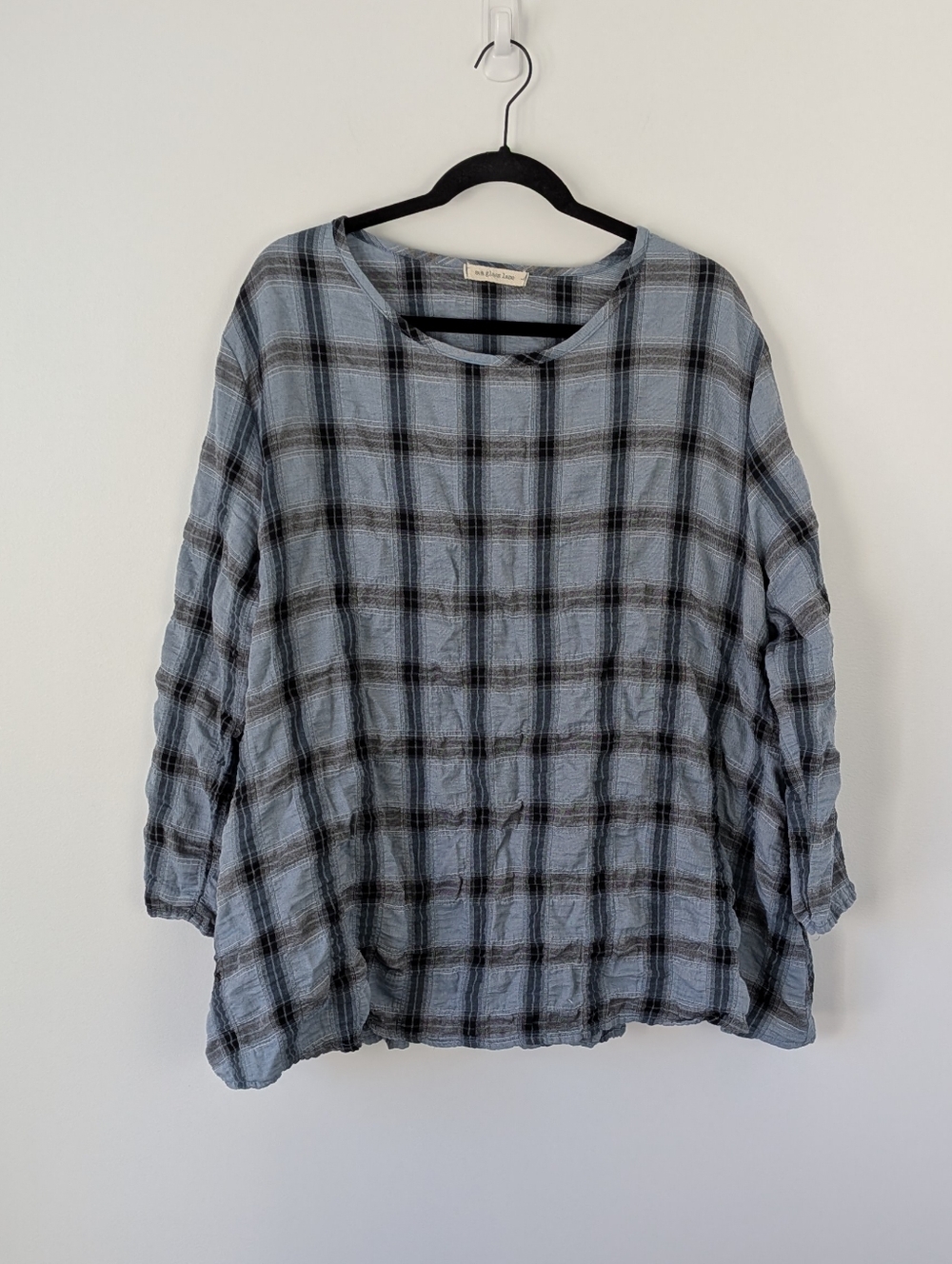 Sea Glass Lane Crinkle Plaid Top Size L Flowy Lagenlook